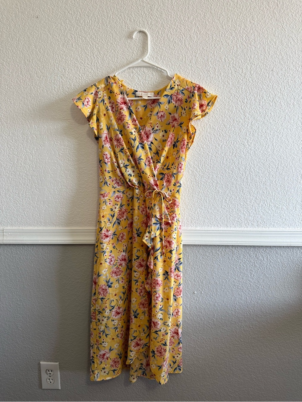 Monteau Yellow Floral Midi Wrap Dress